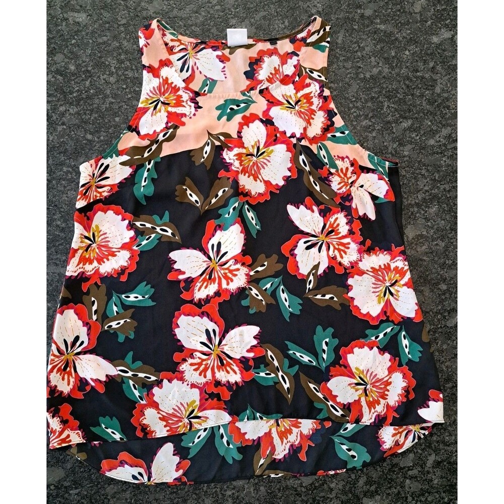 Cabi Hibiscus Blouse Tank Top Womens Large Floral Scoop Neck Tropical Colorful
